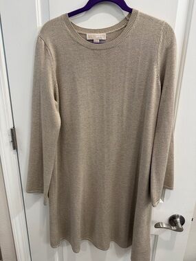 Michael Kors Gold Crewneck Knit Sweater Dress